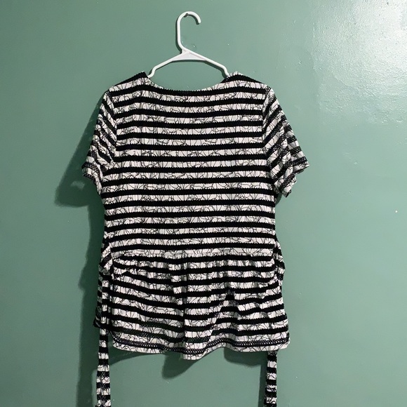 Textured Alfani Black and White Striped Tie-Waist Short-Sleeve Top - Picture 6 of 9